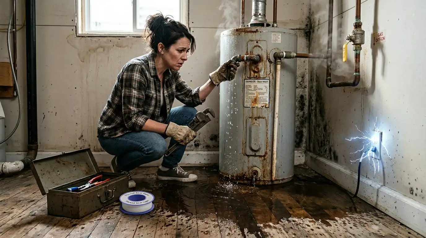 Is a Leaking Water Heater Dangerous? What Every Homeowner Must Know 3 The Real Dangers of a Leaking Water Heater at Home Let me walk you through the actual risks, one by one. I think once you see the full list, you'll stop treating that puddle like a minor chore. Water damage is the most obvious and immediate danger. Even a slow, steady drip can soak wood floors, rot wall studs, and damage drywall over time. According to the U.S. Environmental Protection Agency (EPA), household leaks can waste nearly 10,000 gallons of water per year, and the damage to your home's structure can end up costing thousands in repairs. Mold and mildew growth is the sneaky follow-up danger. Mold loves warm, damp spots, and a water heater leaking near walls or under floors creates exactly that environment. You might not see the mold, but you and your family will breathe it in. Long-term mold exposure can cause respiratory problems, allergies, and in some cases, serious illness, especially for children and the elderly. Electrical hazards are just as serious. If you have an electric water heater and water gets near the electrical components, wiring, or nearby outlets, you're looking at the risk of a short circuit, electric shock, or even a house fire. I've read stories of homeowners who delayed fixing a leak only to find the water had been slowly dripping onto the circuit board inside the heater. That's not just expensive it's dangerous. For those with a gas water heater, there is an added layer of concern. A faulty temperature and pressure relief valve (T&P valve) or a cracked tank can sometimes mean that gas is also leaking or that carbon monoxide (CO) is building up. CO is a colorless, odorless gas that you simply cannot detect without a detector. The CDC reports that CO poisoning sends thousands of Americans to emergency rooms every year. If you smell rotten eggs near your gas water heater, that's a red flag. Leave the house and call for help immediately. Finally, there is the rare but real danger of a water heater tank explosion. If the T&P relief valve fails and pressure inside the tank keeps building up, the tank can rupture. This is not common, but it does happen, especially in older units that have not been serviced. The damage from a burst tank can be catastrophic.