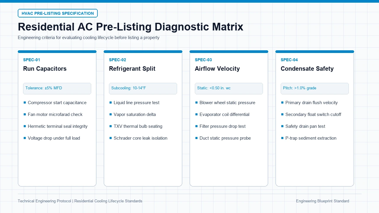 Technical engineering blueprint specification matrix for evaluating pre-listing air conditioning components