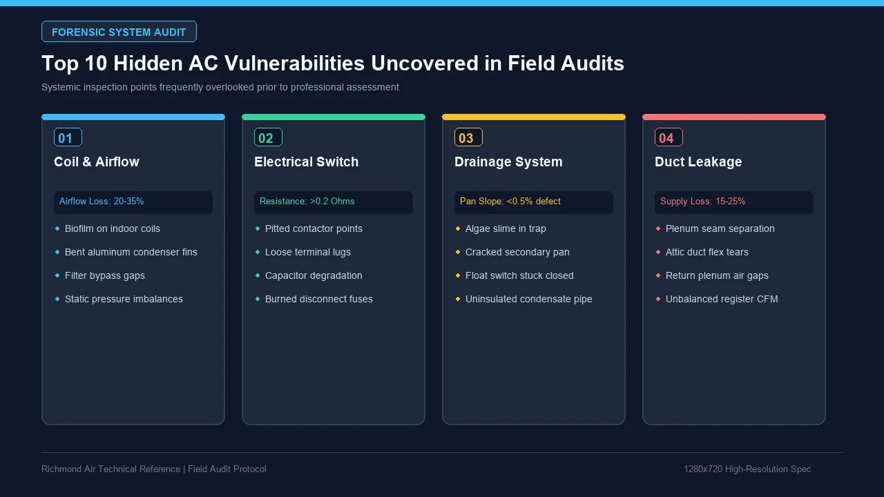 10 Things Richmond AC Technicians Notice During a Service Call That Homeowners Miss 1 Top 10 Hidden AC Vulnerabilities Uncovered in Field Audits