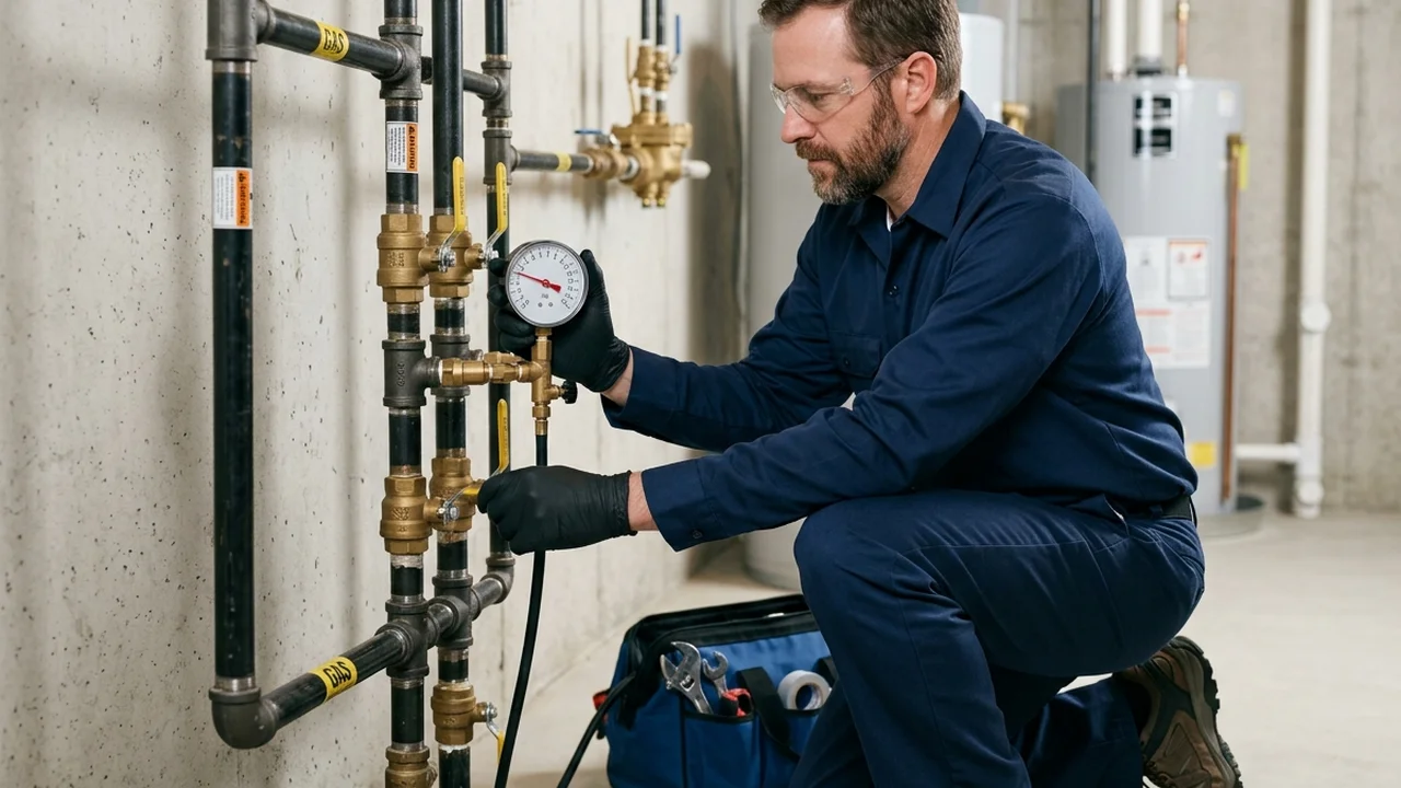 Technician measuring airflow pressure drop across AC indoor coil system