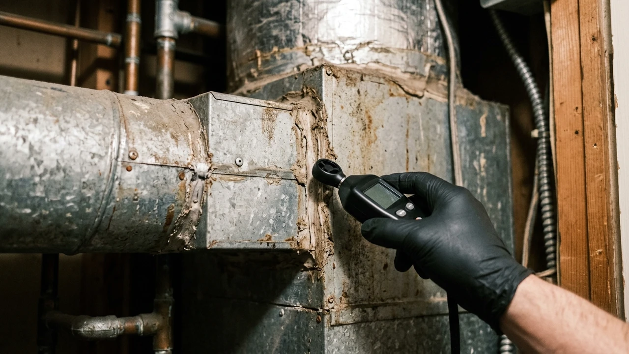 Servicing Aging AC Systems in Richmond's Historic Neighborhoods — What Technicians Find 2 HVAC technician measuring ductwork airflow and pressure in historic Richmond home